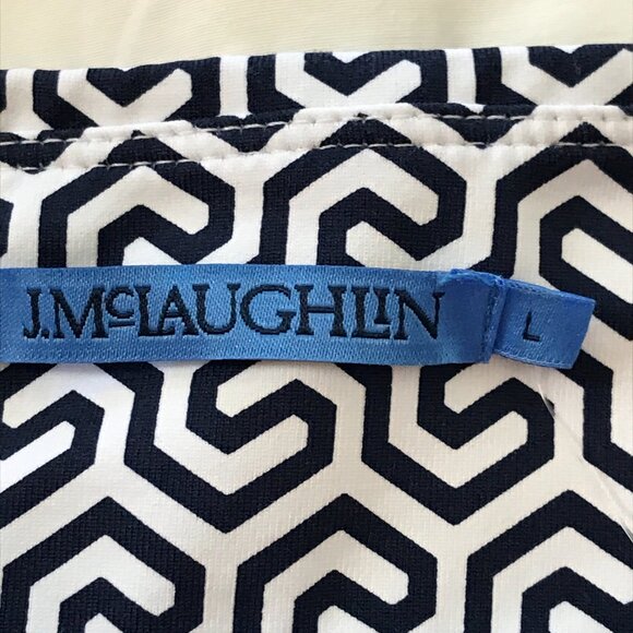 J. Mclaughlin Honeycomb Carmel Pants Women L Blue White Geometric Zip Pocket - Picture 3 of 13